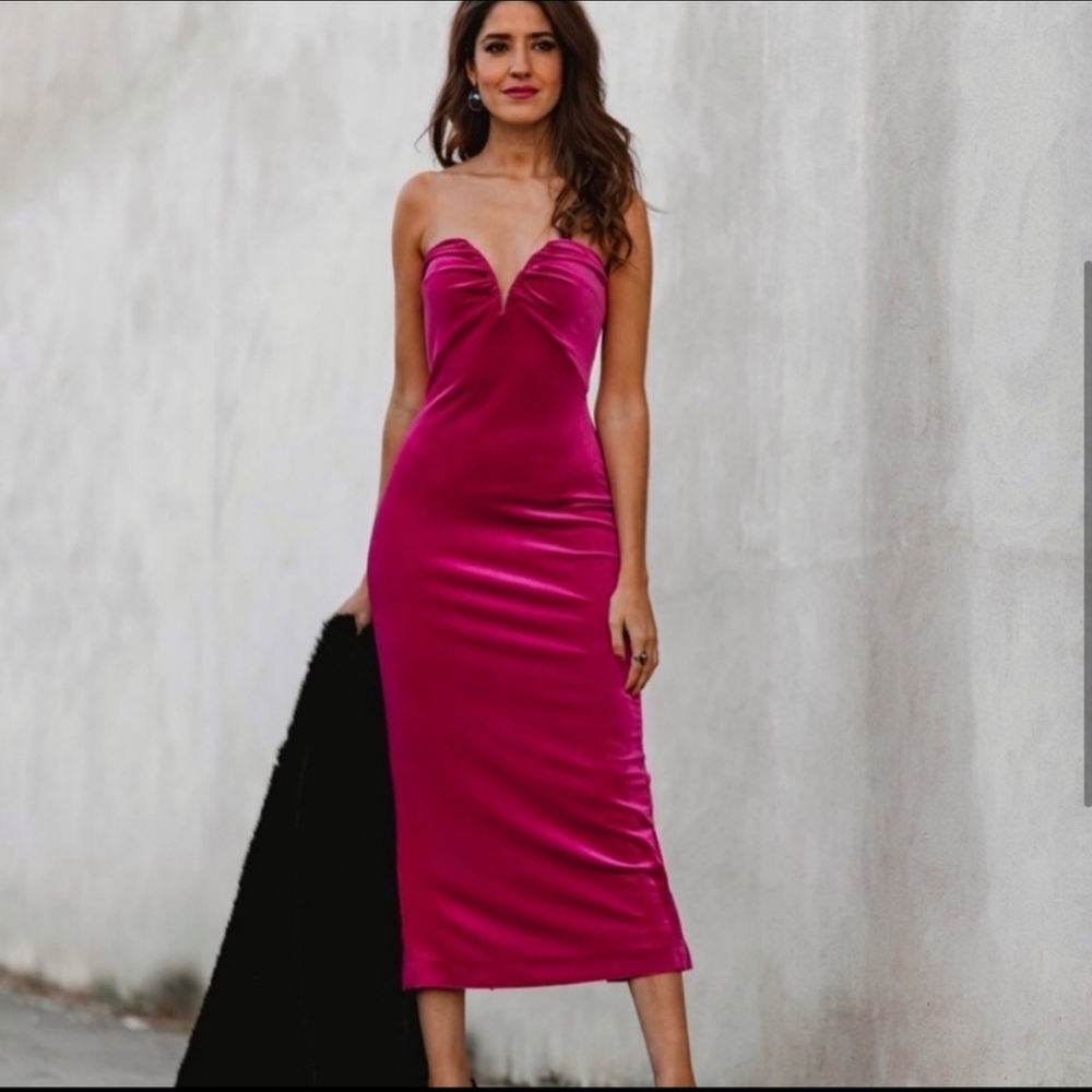 Zara * Velvet Midi Dress Pink Size XS - Picture 2 of 16